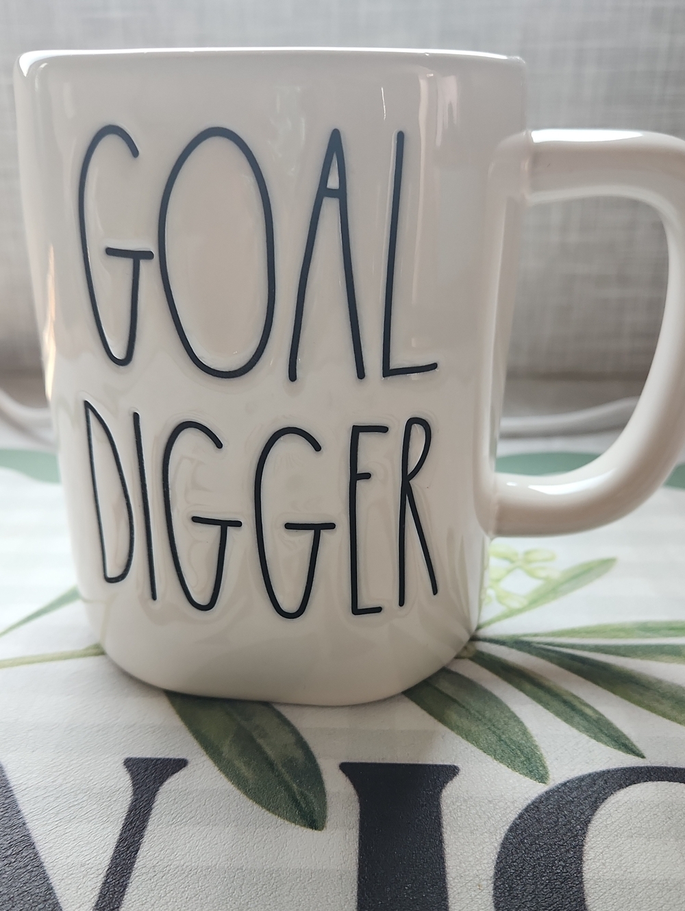 Rae Dunn White Mug with Black Lettering - GOAL DIGGER